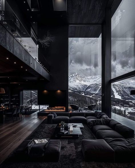 Black Luxury House, Black House Interior, Dark Modern House, Dark Interior Design, Dark Modern, House Aesthetic, Dark Home, H Design, Perfect Bedroom