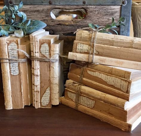 Farmhouse Book Decor Unbound Vintage Books Rustic Book Stack Vintage Books Shabby Chic - Etsy Canada Old Book Pages Art, Whiskey Shelves, Book Repurpose, Magazine Wallpaper, Recycling Furniture, Farmhouse Wedding Decor, Vintage Book Decor, Shallow Shelves, Rustic Books