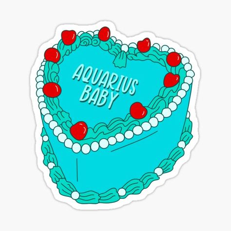 aesthetic aquarius zodiac astrology heart cake sticker the perfect gift for an astrology lover for their birthday, christmas, or any occasion. rep these on your phone, laptop, notebooks or anything else you can think of Aquarius Aesthetic Cake, Aquarius Party, Aquarius Baby Cake, Aquarius Stickers Aesthetic, Pisces Stickers Aesthetic, Astrology Stickers, Astrology Aquarius, Blue Cakes, Heart Cake