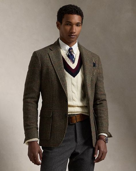 The RL67 Plaid Tweed Jacket Tweed Jacket Men, Harvey Specter Suits, Jacket Drawing, Ralph Lauren Blazer, Swimsuit Cover Up Dress, Ralph Lauren Outfits, Plaid Jacket, High Fashion Street Style, Made In America