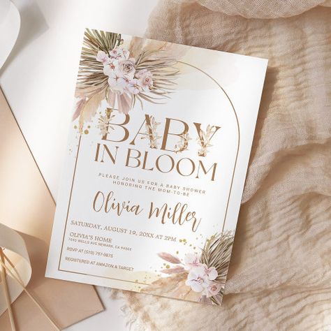 Pampas Baby Shower Decor, Boho Baby Girl Shower Ideas, Boho Girl Baby Shower Ideas, Boho Themed Baby Shower Ideas, Boho Chic Baby Shower Ideas, Bohemian Baby Shower Ideas, Shower Vibes, Girl Baby Shower Invitations