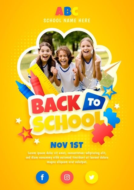 Gradient back to school vertical flyer t... | Free Vector #Freepik #freevector #flyer #poster #school #template School Advertising, Abc School, Pc Photo, Back School, Back To School Fashion, School Banner, School Event, Flyer Poster, Social Media Design Inspiration