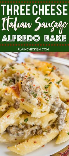 Pasta Alfredo Casserole, Pasta Bake Ricotta, Italian Sausage Alfredo Pasta, Make Ahead Pasta Dishes, Italian Dishes Easy, Macaroni Alfredo, Italian Sausage Alfredo, Sausage Alfredo Bake, Italian Dishes Recipes