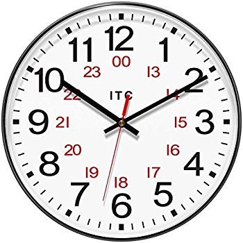 INFINITY/ITC 90/1224-1 Combination 12/24 Hour Clock, 12" Diameter Silver Wall Clock, 24 Hour Clock, White Wall Clocks, Traditional Wall Clocks, Classic Clocks, Silver Walls, Office Setting, Party Tent, Round Wall Clocks