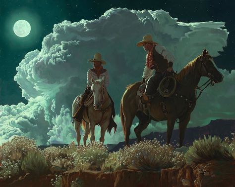 Mark Maggiori on Instagram: ““Riders Of The Coyote Moon”. 24x30. Oil on linen. This painting will be on view @maxwellalexandergallery . For inquiries, please contact…” Mark Maggiori, Western Artwork, Western Landscape, Western Paintings, West Art, Cowboy Art, Southwest Art, Two Men, In The Desert