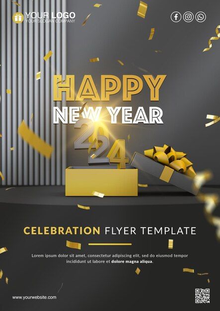 Happy new year 2024 celebration flyer te... | Premium Psd #Freepik #psd #holiday #event #new-year #flyer 2024 Celebration, Happy New Year 2024, New Years Poster, Church Graphic Design, Psd Icon, New Year Card, New Year Celebration, Year 2024, Poster Template