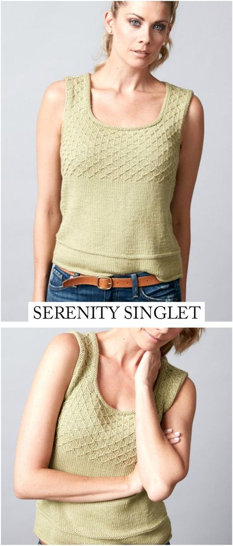 Serenity Singlet Free Knitting Pattern Free Knitting Patterns Tank Tops, Knitting Pattern Tank Top Free, Summer Knit Top Pattern Free, Knit Tank Top Pattern Free Simple, Sewing Patterns For Women Tops, Knitted Singlet Pattern, Sleeveless Knitted Top Patterns, Knit Tank Pattern, Knit Top Pattern Free