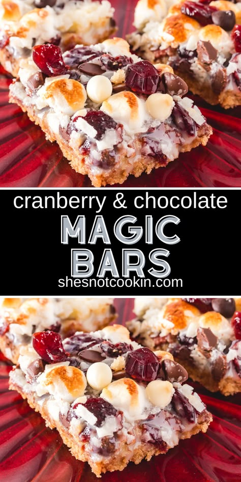 Chocolate Magic Bars, 7 Layer Magic Bars, Holiday Dessert Recipes Easy, Pecan Bars Recipe, Magic Bars Recipe, Magic Cookie Bar Recipe, Cranberry Chocolate, Cranberry Bars, Cranberry Dessert