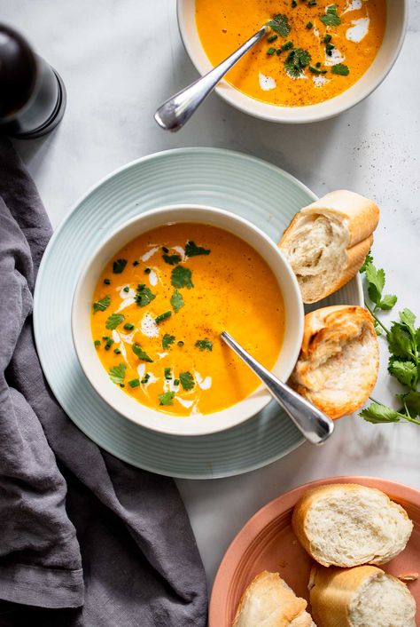 Creamy Carrot Soup #womenshealth #health #women #fitness #menshealth #wellness #selfcare #healthylifestyle #womensupportingwomen #pregnancy #menopause #endometriosis #pcos #womenempowerment #fertility #hormones #infertility #mentalhealth #weightloss #selflove #nutrition #menstruation #periodproblems #holistichealth #healthyliving #periods #period #menstrualcycle #breastcancer #womensfitness Soup For Menstruation, Soups For Fertility, Period Comfort Food, Cream Of Carrot Soup, Vegan Carrot Soup, Soup With Coconut Milk, Creamy Carrot Soup, Carrot Soup Recipes, Cookie And Kate