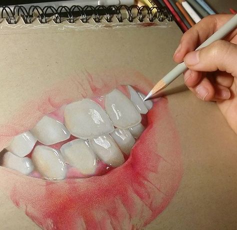 Realistic Drawing, Teeth, Mouth Drawing Teeth, Teeth Drawing, Pretty School Supplies, Teeth Art, Drawing Realistic, Prismacolor Art, Mouth Drawing, Realistic Drawing, Random Inspiration