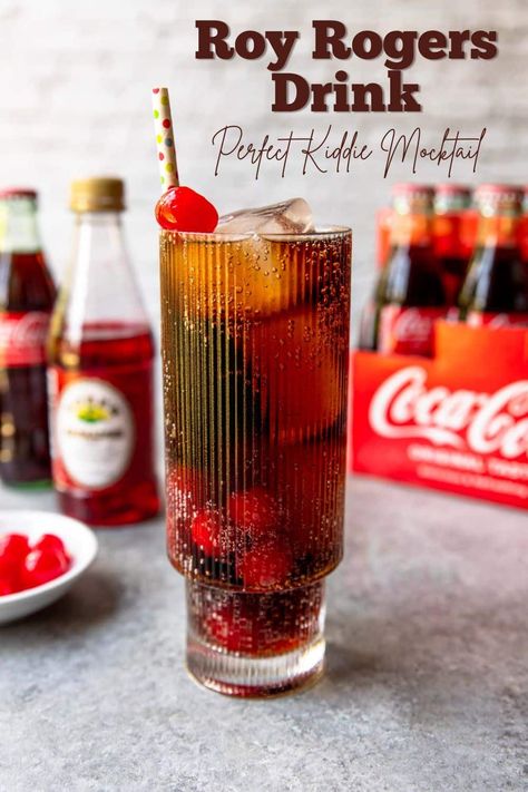 A delightful cherry flavored soda drink that makes a perfect kiddie cocktail or mocktail. A mix of cola & grenadine topped w/ a maraschino cherry. Roy Rogers Drink, Drink Mocktail, Grenadine Syrup, Cooking With Kids Easy, Soda Drink, Cocktails Recipes, Holiday Cocktail Party, Popular Drinks, Roy Rogers