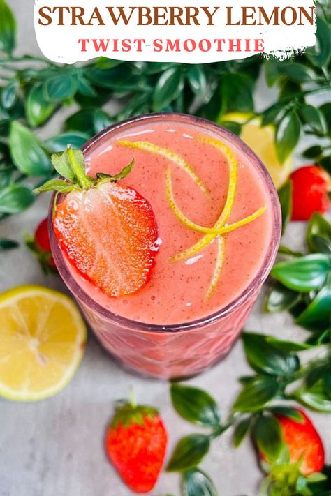 Strawberry Lemon Twist Smoothie Lemon Twist Strawberry Smoothie King, Strawberry Lemon Smoothie, Strawberry Lemonade Smoothie, Smoothie King Recipes, Lemon Smoothie, Fruit Protein, Lemonade Smoothie, Fruity Snacks, Smoothie King