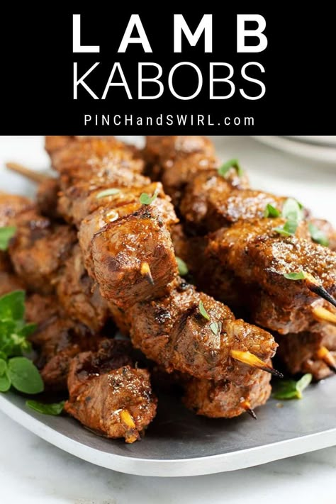 Make delicious Lamb Kabobs (Shish Kebab) on the grill using soaked bamboo skewers, with a simple marinade of warm Mediterranean spices! Such an easy and crowd pleasing recipe! #lambkabobsonthegrill #lambshishkabob