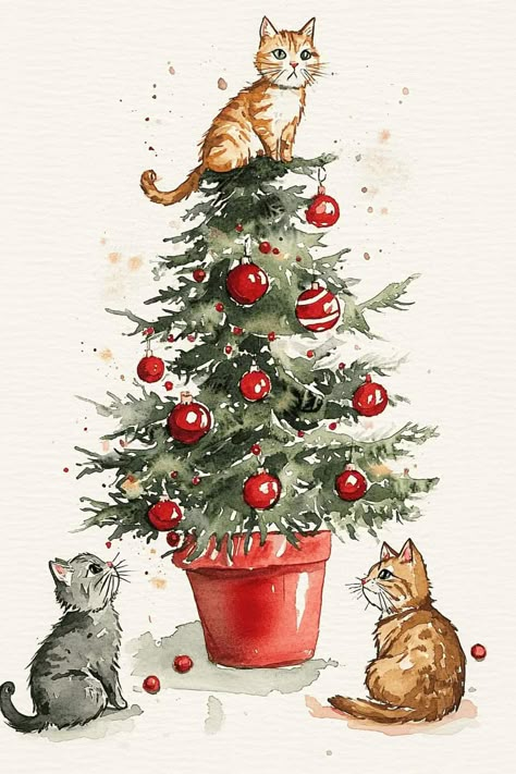 Christmas Postcard Watercolor, Watercolor Christmas Cards Diy Ideas, Watercolor Christmas Card Ideas, Christmas Watercolor Painting, Christmas Watercolor Ideas, Watercolor Christmas Cards Diy, Christmas Art Ideas, Watercolor Christmas Card, Christmas Card Illustration