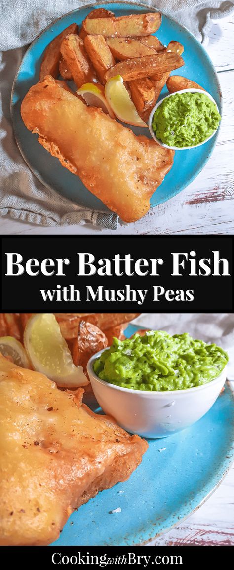 My “Better than the Pub” beer-battered fish and chips with minted mushy peas My “Better than the Pub” beer-battered fish and chips with minted mushy peas makes bringing this British classic into your home tastier than ever! #recipe #recipes #cooking #fishandchips #beerbatter #beerbattered #pubgrub Fish Chips And Mushy Peas, Mushy Peas Recipe British, Mushy Peas Recipe, Peas Porridge, Beer Batter Fish, Chicken Pakora, Fakeaway Recipes, Savory Sides, Mushy Peas