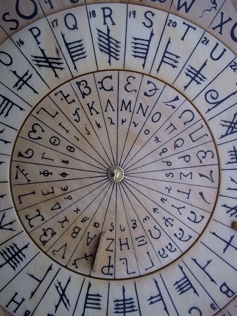 Cypher Wheel with Celtic, Theban, Ogham, and Enochian Runes . https://www.etsy.com/listing/171785808/cypher-wheel-cipher-disk-wood-with?ref=related-0 Enochian Aesthetic, Codes And Ciphers Aesthetic, Cypher Aesthetic, Cryptography Aesthetic, Martha Aesthetic, Rune Sigils, Cipher Aesthetic, Language Scripts, Celtic Wheel