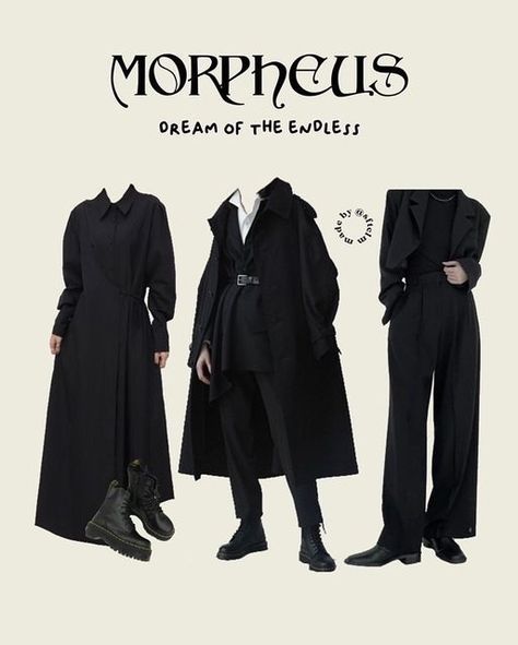 The Sandman Outfit, Sandman Inspired Outfits, Me As An Outfit, Bloodborne Clothes, Villian Aesthetic Outfit, Goth Academia Fashion, Black Aesthetic Outfit, Dream Of The Endless, Goth Academia