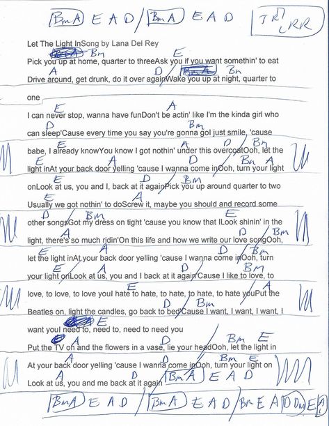 Let the Light In (Lana Del Rey) Guitar Chord Chart Lana Del Rey Guitar, Let The Light In Lana Del Rey, Let The Light In Lana Del Rey Lyrics, Guitar Tabs Lana Del Rey, Let The Light In Lyrics, Dandelion Ukulele Chords, Lana Del Rey Piano Letters, Basement Band, Lana Del Rey Guitar Chords