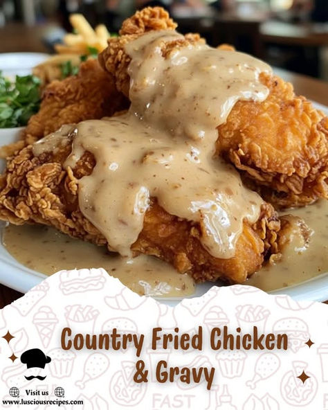 Crispy, golden fried chicken topped with creamy, flavorful gravy—indulge in this Southern classic that brings comfort and irresistible taste to your table! Pan Fried Chicken And Gravy, Country Fried Chicken And Gravy Southern Style, Fried Chicken Livers Southern, Country Fried Chicken And Gravy, Fried Chicken And Gravy, Fried Chicken Gravy, Quick Supper Ideas, Fried Chicken Livers, Country Fried Chicken