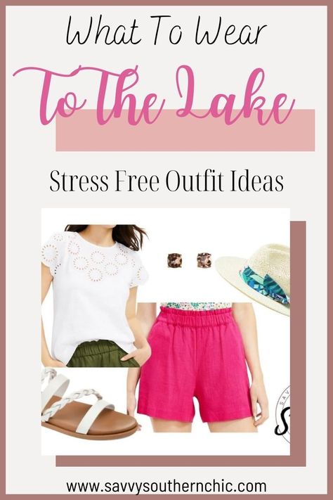 While it might seem like the obvious thing to pack for a weekend at the lake is your bathing suit and a beach cover up or shorts and not much else, you should give a little more consideration to what to wear to the lake. Save these summer lake outfits for your next trip. Lake Looks For Women, Lake Outfit Spring, Weekend Lake Trip Outfits, What To Wear To The Lake Outfits Summer, Lake Outfits For Women Summer, Lake Weekend Outfit Summer, Lake Trip Outfits Summer, Lake Cabin Outfits Summer, What To Wear To The Lake