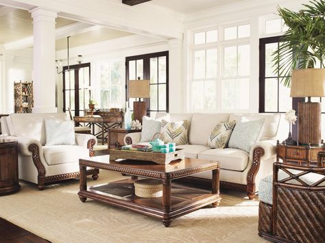 Curled Fern, Tommy Bahama Living Room, Tropical Living Room, West Indies Style, Florida Furniture, Furnitur Ruang Keluarga, Tommy Bahama Furniture, Bali Hai, Tommy Bahama Home