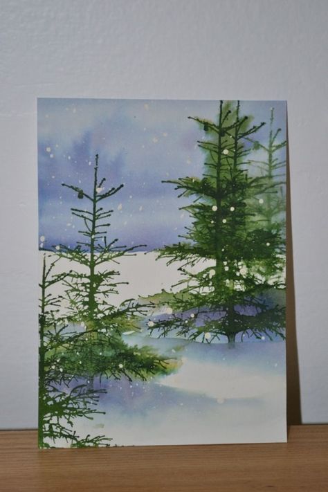 Christmas – a time to give and forgive, a time for family gatherings, and great food, and of course. Christmas is the chance that I get to decorate my house all over again and if you can totally echo with me and are looking for some hands-on inspiration, read on for beautiful Christmas painting ideas Canvas For Beginners, Winter Watercolor, Watercolor Christmas Cards, Art Carte, Watercolor Trees, Winter Art, Watercolor Inspiration, Christmas Paintings, Christmas Watercolor