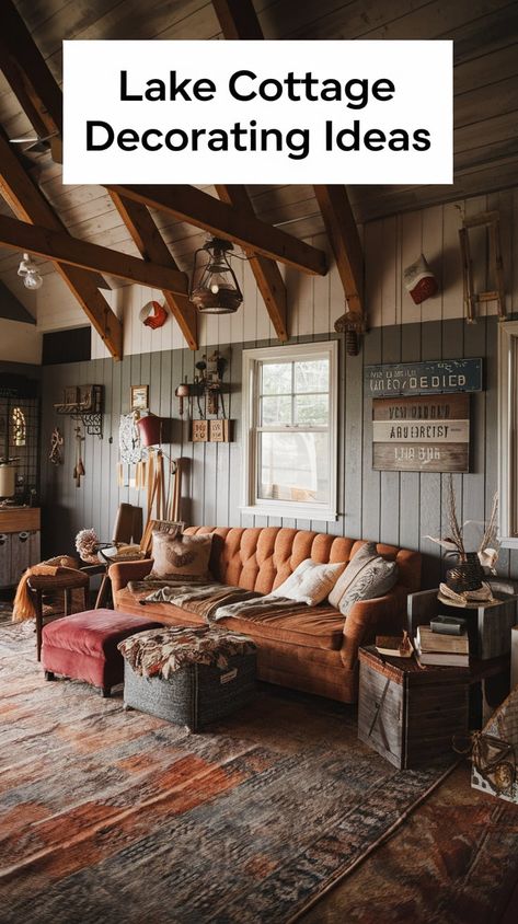 25 Lake Cottage Decorating Ideas to Create Your Dream Retreat – My Blog Old Lake House Interior, Timber Frame Homes Interior, Victorian Lake House, Maine Home Decor, Cottage Style Home Decor, Cottage Decor Lakeside, Lake Cabin Decorating Ideas, Hunting Cottage, Lake Cottage Exterior