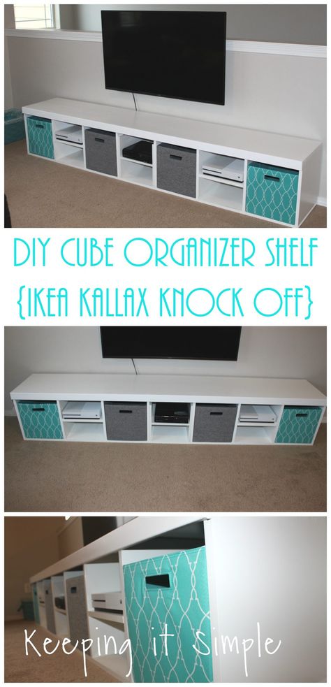 Make your own DIY cube organizer shelf. It's easy to make and you can make it the way that you want to. People will be shocked to learn that it's an IKEA Kallax knock off. Cube Shelf Ideas, Diy Cube Shelf, Diy Cube Organizer, House Entryway, Trailer Makeover, Cube Shelf, Building Things, Book Cases, Boy Rooms