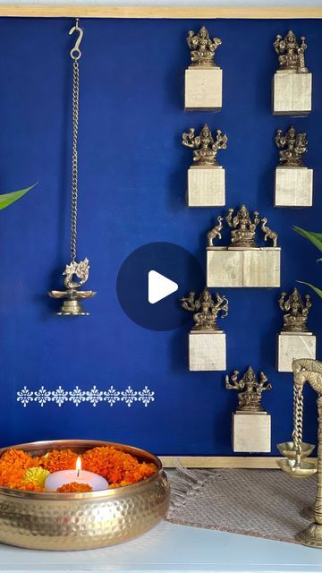 Pooja Mandir Decoration Ideas, Diy Pooja Mandir, Mandir Decoration, Brass Idols, Pooja Mandir, Wooden Picture Frame, Gorilla Glue, Diy Wall Art Decor, Wooden Picture Frames