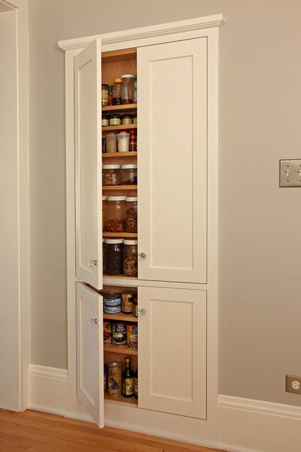 Shallow Pantry, Shallow Cabinets, Clever Kitchen Storage, Recessed Cabinet, Kitchen Wall Storage, Hidden Pantry, Built In Pantry, Pantry Wall, Craftsman Kitchen