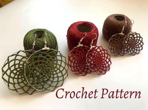 Cotton Crochet Yarn Earrings Tutorials by MyHandmadePassion | Different Types of Hoop Supplies / The Beading Gem Beau Crochet, Crochet Jewelry Patterns, Crochet Earrings Pattern, Indie Jewelry, Crochet Simple, Lace Earrings, Double Crochet Stitch, Single Crochet Stitch, Earring Tutorial