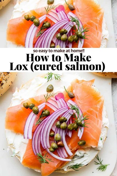 How to Make Lox - a simple, easy tutorial that teaches you how to make homemade lox! Simple ingredients and sugar-free! #howtomakelox Salmon Lox Recipe, How To Make Lox Salmon, Lox Recipes, Homemade Lox Salmon, Lox Breakfast, England Breakfast, Gravlax Recipe, Lox Recipe, Salmon Lox