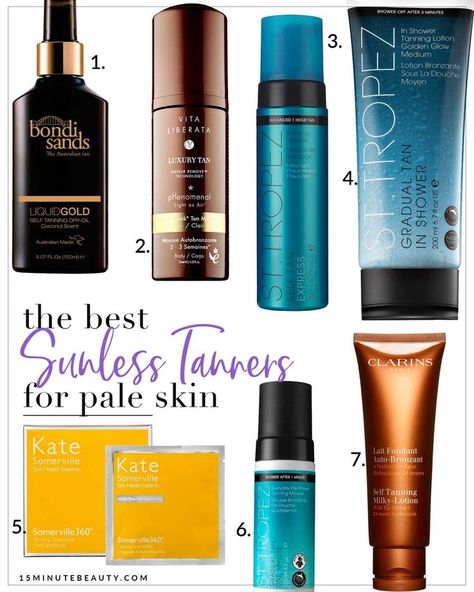 Great Self Tanners for Fair Skin  The best sunless tanners for pale skin!  No orange streaks, just the perfect self tanner glow! Make Up Spray, Best Sunless Tanner, Shower Lotion, Glow Lotion, Best Self Tanner, Sunless Tanner, Tanning Products, Self Tanners, Sunless Tanning