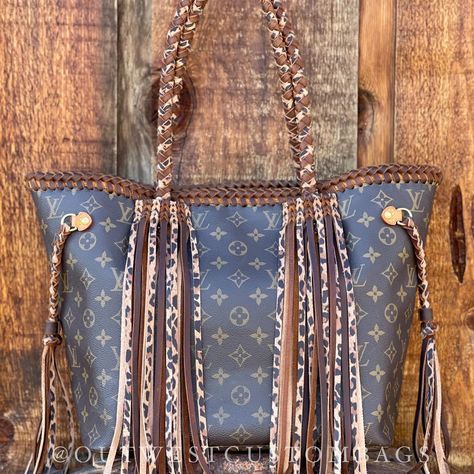 Out West Custom Bags on Instagram: “Where are my leopard fans? . . #wimb #country #bohobags #vintagelouisvuitton #purseporn #purserevamp #fringefordays #vintage…” Louis Vuitton Upcycle, Western Bags Purses, Western Bags, Upcycled Purse, Louise Vuitton, Western Bag, Western Purses, Out West, Lv Bags