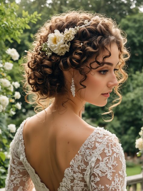 25 Trendy Wedding Hairstyles You Must Try in 2024 – Scan to Talk Engagement Hairstyles Curly Hair, Curly Chignon Wedding, Curly Down Wedding Hairstyles, Curly Hair Up Wedding, Vintage Glam Hair Wedding, Romantic Curly Wedding Hair, Bride Hairstyles Updo Bun Loose Curls, Bride Hairstyles Curly Hair Down, Curly Side Bun Wedding Hair