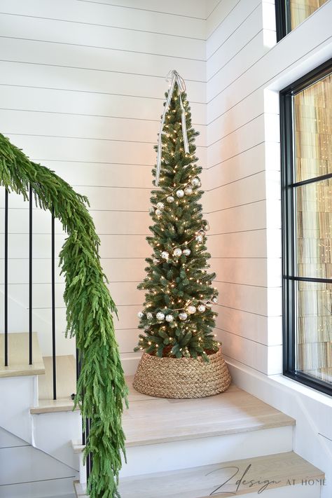 Mixed-Metal Christmas Tree Tour - The 1st of our Holiday Home! - Pencil Trees Decorating Ideas, Xmas Ornaments Diy, Christmas Tree Inspo, Christmas Tree Green, Slim Tree, Slim Christmas Tree, Pencil Trees, Christmas Apartment, Home Decor Aesthetic