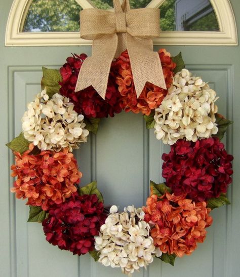 Hydrangea Door Wreath, Fall Hydrangea Wreath, Fall Hydrangea, Fall Decor Wreaths, Fall Door Decorations, Door Wreaths Fall, Fall Thanksgiving Decor, Fall Deco, Hydrangea Wreath