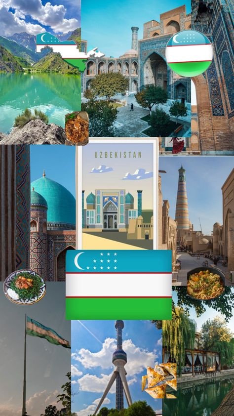 #collage #aesthetic #travel #country #Uzbekistan #UzbekFood #Uzbeknoodlesoup #viralpost Uzbekistan Aesthetic, Travel Inspiration Destinations, Aesthetic Travel, Central Asia, Social Media Strategies, Dream Vacations, Travel Dreams, Places To Travel, Travel Inspiration