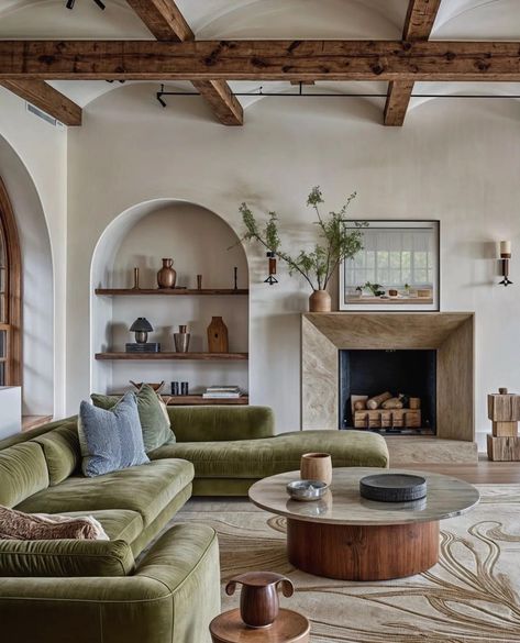 Curvy, olive, dreamy ���🫒🍸 . . . . . . . . . By: @timurmtn #interiordesigner #interiordesign #californiainteriordesigner #socaldesigner #sandiego #sandiegohomes #coastaldesigners #localcontractors #homediyinspo #homedecorinspo #interiorstylists #springhomedecor Minimalist Natural Living Room, Urban Mediterranean Interior Design, Aesthetic Mediterranean House, Mediteranean Houses Interior Bathroom, Old Italian House Aesthetic Interior, Olive Living Room, Olive Interior, California Living Room, Mideterranean House Aesthetic