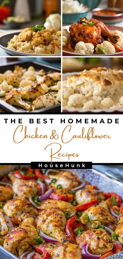 Craving comfort food with a healthy twist? Dive into these 10 easy & flavorful chicken & cauliflower recipes! Spice-infused sheet pan dinners, creamy casseroles, Italian feasts, veggie-packed rotisserie wonders, tandoori-spiced delights & more! Ditch the takeout & whip up restaurant-worthy dishes in minutes. Get the recipes to fuel your cauliflower love & cozy nights! Ground Chicken Cauliflower Recipes, Chicken And Cauliflower Recipes Healthy, Dinner Ideas With Cauliflower, Cauliflower And Chicken Recipes, Cauliflower Chicken Recipes, Chicken Cauliflower Recipes, Chicken And Cauliflower Recipes, Chicken Cauliflower Casserole, Cauliflower Rice Casserole