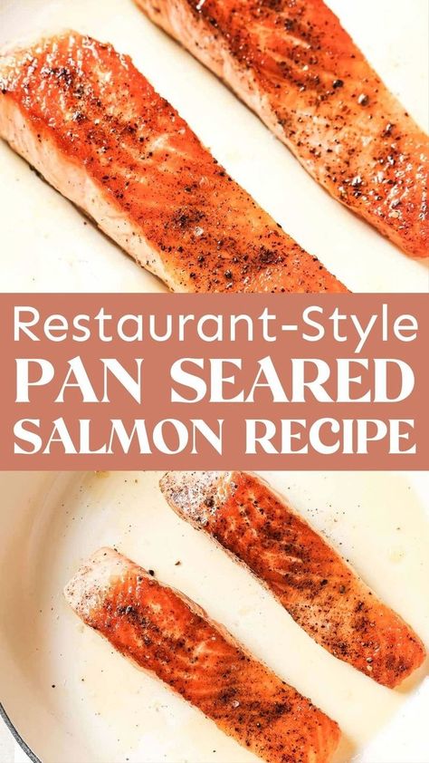 Easy restaurant style pan seared salmon with a crispy skin. This is seriously the best pan seared recipe you'll ever try. Simple ingredients make a big impact for the salmon recipe. Learn how to cook your salmon in a pan for that beautiful seared salmon you see at restaurants. These restaurant-style pan-seared salmon fillets have perfectly crisp skin and tender flesh. Simply seasoned with salt and pepper, this versatile dish will become a new favorite. Salmon With Skin Recipes, Salmon In A Pan, Healthy Main Dishes, Summer Pasta Dishes, Seared Salmon Recipes, Salmon Recipes Pan Seared, Seafood Dish Recipes, Salmon Sandwich, Pan Fried Salmon