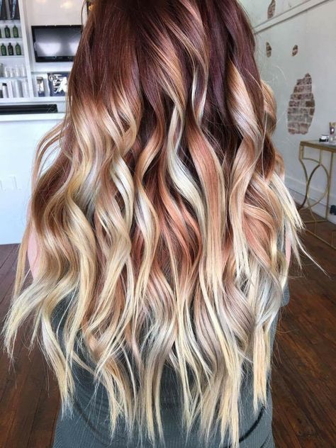 #balyage #ombré #red #copper #blonde Red Balayage Hair, Balayage Hair Color, Red Blonde Hair, Red Balayage, Copper Blonde, Blond Balayage, Red To Blonde, Ombré Hair, Balayage Hair Blonde