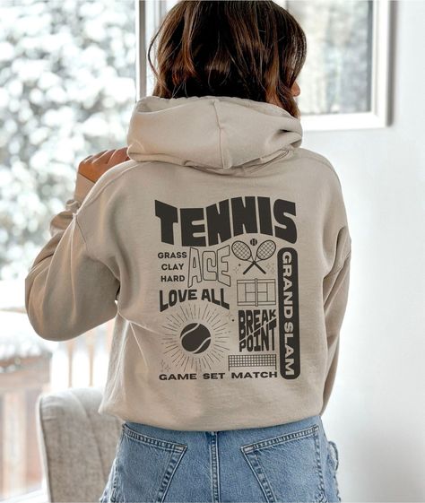 Tennis Hooded Sweatshirt, Tennis Collage Athletic Hoodie Tennis Hoodie Designs, Tennis Spirit Wear, Sports Hoodies Design, Cute Sweatshirts Aesthetic, Tennis Collage, Tennis Streetwear, Hoodie Back Design, Cool Hoodies Designs, Mode Tennis