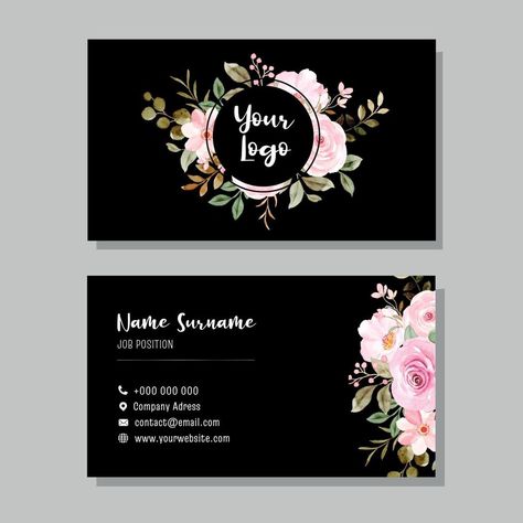 Black business card with flower design Flower Business Card Design, Florist Business Card Ideas, Florist Beginner, Business Card Ideas Creative, Boutique Business Cards Ideas, Logo For Flower Shop, Flower Business Logo, Business Card Design Creative Ideas, Flower Shop Business Card