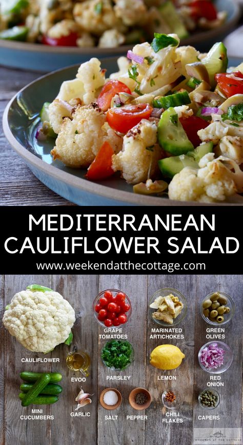 Mediterranean Cauliflower Salad - Weekend at the Cottage Mediterranean Cauliflower, Mediterranean Recipes Healthy, Mediterranean Diet Recipes Dinners, Marinated Vegetables, Mediterranean Diet Meal Plan, Easy Mediterranean Diet Recipes, Salad Pasta, Cauliflower Salad, Makanan Diet