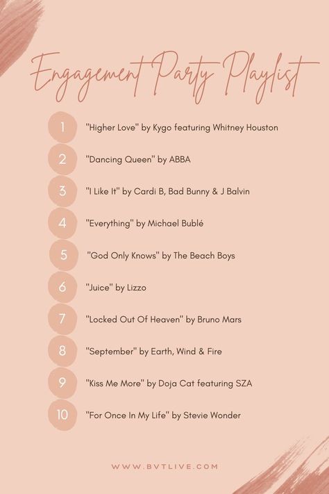 Engagement Party Playlist Ideas Engagement Party List To Do, Engagement Party Playlist, Engagement Party Itinerary, Engagement Party Schedule, Engagement Party To Do List, Ring In The New Year Engagement Party, Nye Engagement Party, Engagement Party List, Engagement Party Planning Checklist