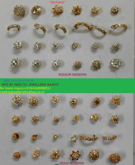 neeltejjewellers@yahoo.co.in Upper Ear Earrings, Side Earrings, Simple Gold Earrings, Gold Earrings Models, Diamond Earrings Design, Gold Bridal Jewellery Sets, Nose Pin, Bridal Jewelry Collection, Earrings Indian