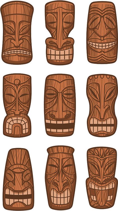 Hawaiian Tiki God Statue Carved Polynesian Tikki Ku Wood Drawing by Tomacco Easy Wood Carving, Totem Tiki, Art Sculpture En Bois, Tiki Masks, Tiki Faces, Tiki Man, Tiki Head, Tiki Statues, Arte Doodle