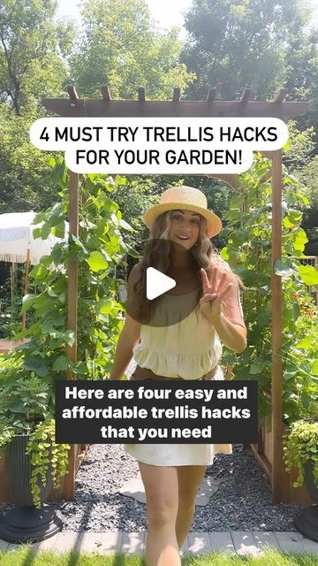 Robyn Chubey - Prairie Glow Acres on Instagram: "Store-bought trellises are expensive! But you can use my simple and cost-effective ideas to create good-looking trellises so you have more money to spend on… plants of course! (And if you’re like me, wine and chocolate for those after gardening rewards!) My fave addition to my trellises this year was the lattice I simply leaned together into a triangle shape against the bamboo hoop poles I got from the dollar store. Fastened them with jute twine and voila! 2 minute trellis! You could also easily make these taller with longer lattice pieces. Which one is your fave?! Are you a vertical gardening fan? Be sure to save this post or share with a gardener who you know would love this! . . . . . #gardeninghacks #trellis #garden #gardendes Bamboo Poles Garden Ideas, Homemade Trellis Ideas, Twine Trellis, Homemade Trellis, Diy Trellis Ideas, Wine And Chocolate, Trellis Garden, Vine Trellis, Bamboo Trellis