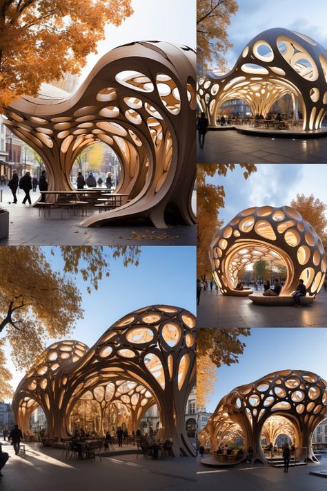 The study on parametric architecture for urban wooden pavilions delves into the innovative design approach that aims to revitalize urban environments with functional and aesthetically pleasing structures. Focused on creating small wooden pavilions, the research investigates their potential to offer shade and serve as central meeting and interaction points within bustling cityscapes. #architecture #architect #amazingarchitecture #design #interiordesign #interiordesigner #decor #homedecor #home Architectural Pavilion Design, Parametric Urban Design, Calming Architecture, Pavilion Design Concept Architecture, Pavilion Design Architecture, Pavillion Concept, Pavilions Architecture, Parametric Design Architecture, Pavillion Architecture